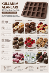 3 Adet 12'li Silikon Baton Kek Kalıbı 25x25x3 cm | Platinum Silikon Mini Baton Kek, Brownie, Çikolata, Cheesecake, Granola Bar, Buz ve Tatlı Kalıbı | BPA İçermez