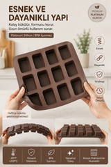 3 Adet 12'li Silikon Baton Kek Kalıbı 25x25x3 cm | Platinum Silikon Mini Baton Kek, Brownie, Çikolata, Cheesecake, Granola Bar, Buz ve Tatlı Kalıbı | BPA İçermez
