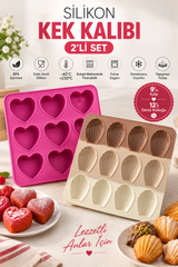 2 Model Set Silikon Kek Kalıbı (12'li Deniz Kabuğu ve 9'lu Kalp) Kek ve Çikolata Kalıbı