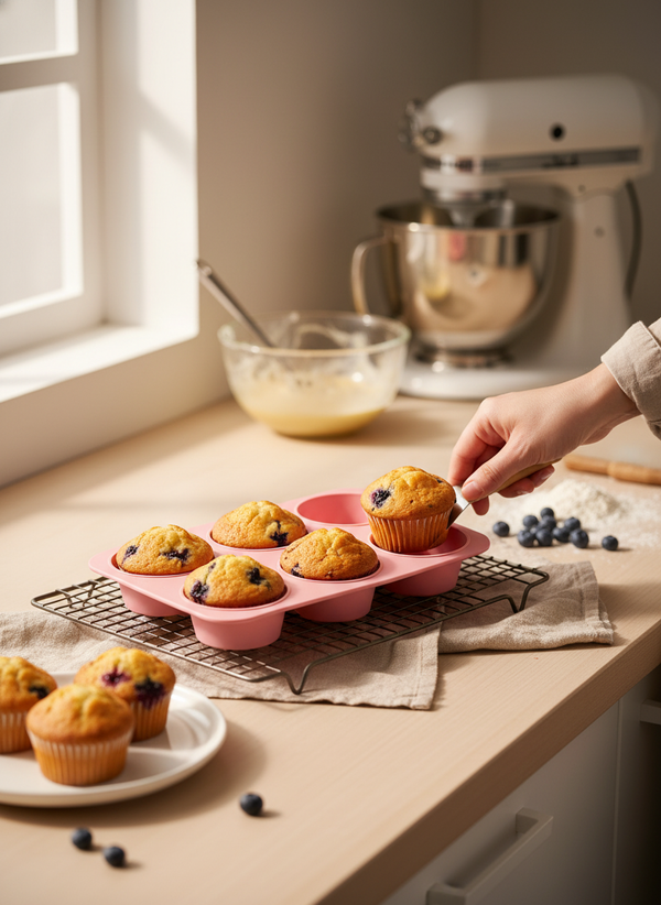 6'lı Silikon Muffin ve Cupcake Kalıbı - Yapışmaz Tek Parça Esnek Kek Kalıbı 25x16 cm