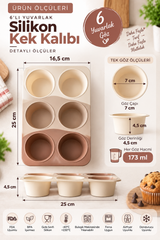 6’lı Yuvarlak Silikon Kek Kalıbı 173 ml Muffin, Sufle, Puding, Çikolata ve Tatlı Kalıbı