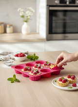 9 Bölmeli Silikon Tartolet ve Muffin Kek Kalıbı - Yapışmaz Çiçek Formlu Pişirme Seti