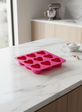 9'lu Kalp Şekilli Silikon Kek ve Çikolata Kalıbı - Pembe Mini Muffin ve Lokmalık Tatlı Kalıbı