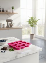 9'lu Kalp Şekilli Silikon Kek ve Çikolata Kalıbı - Pembe Mini Muffin ve Lokmalık Tatlı Kalıbı