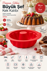 2 Adet Premium Silikon Büyük Şef Kek Kalıbı 24x9 cm - Yuvarlak Dilimli Yapışmaz Kek Kalıbı 9 cm Derinlik - Kırmızı