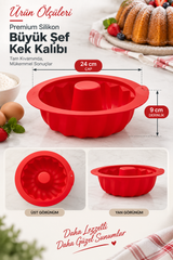 2 Adet Premium Silikon Büyük Şef Kek Kalıbı 24x9 cm - Yuvarlak Dilimli Yapışmaz Kek Kalıbı 9 cm Derinlik - Kırmızı