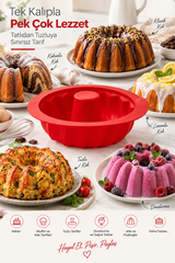 2 Adet Premium Silikon Büyük Şef Kek Kalıbı 24x9 cm - Yuvarlak Dilimli Yapışmaz Kek Kalıbı 9 cm Derinlik - Kırmızı