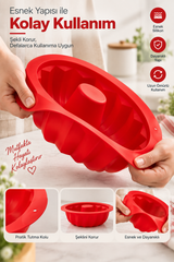 2 Adet Premium Silikon Büyük Şef Kek Kalıbı 24x9 cm - Yuvarlak Dilimli Yapışmaz Kek Kalıbı 9 cm Derinlik - Kırmızı