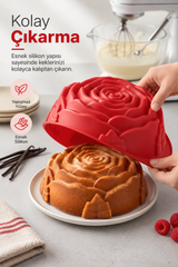 2 Adet Silikon Büyük Gül Şekilli Kek Kalıbı 23 cm x 9 cm – Yapışmaz Isıya Dayanıklı Büyük Çiçek Kek ve Pasta Kalıbı