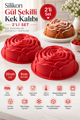 2 Adet Silikon Büyük Gül Şekilli Kek Kalıbı 23 cm x 9 cm – Yapışmaz Isıya Dayanıklı Büyük Çiçek Kek ve Pasta Kalıbı