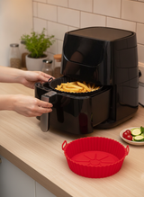 2 Adet Airfryer Silikon Pişirme Kabı - Yanmaz Yapışmaz Isıya Dayanıklı Hava Fritözü Aksesuarı (20 cm) Kırmızı