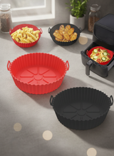2 Adet Airfryer Silikon Pişirme Kabı - Yanmaz Yapışmaz Isıya Dayanıklı Hava Fritözü Aksesuarı (20 cm) Kırmızı