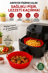 2 Adet Airfryer Silikon Pişirme Kabı - Yanmaz Yapışmaz Isıya Dayanıklı Hava Fritözü Aksesuarı (20 cm) Kırmızı