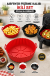 2 Adet Airfryer Silikon Pişirme Kabı - Yanmaz Yapışmaz Isıya Dayanıklı Hava Fritözü Aksesuarı (20 cm) Kırmızı