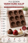 9'lu Silikon Yarım Küre Kalıp Tekli | Yapışmaz Mousse, Çikolata, Mini Kek ve Tatlı Kalıbı | BPA İçermez | 25x25 cm