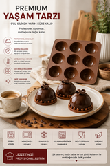 2 Adet 9'lu Silikon Yarım Küre Kalıp | Yapışmaz Mousse, Çikolata, Mini Kek ve Tatlı Kalıbı | BPA İçermez | 25x25 cm