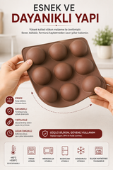 2 Adet 9'lu Silikon Yarım Küre Kalıp | Yapışmaz Mousse, Çikolata, Mini Kek ve Tatlı Kalıbı | BPA İçermez | 25x25 cm